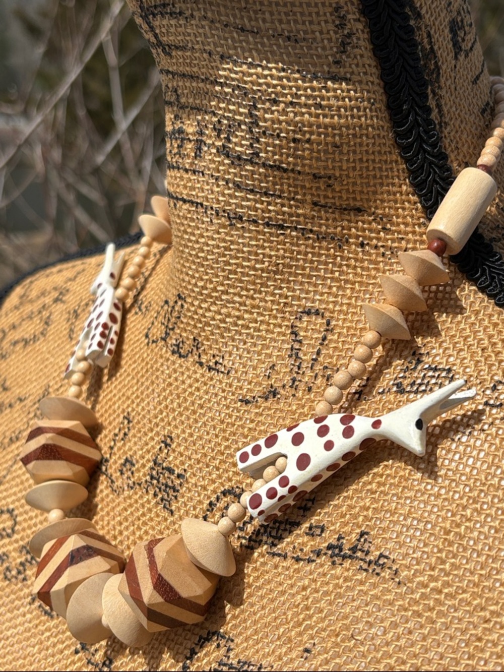 Giraffe Handcrafted Wooden Statement Necklace Beige & Brown